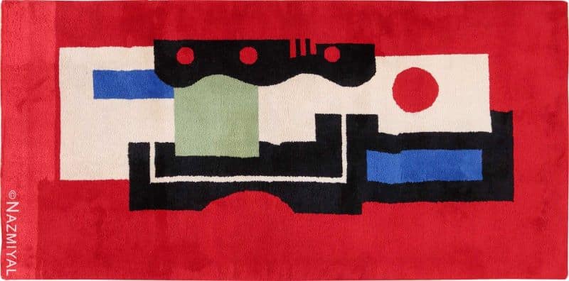 Fernand Leger No 9 Rouge Design Vintage French Rug Fernand Leger No 9 Rouge Design Vintage French Rug Nazmiyal