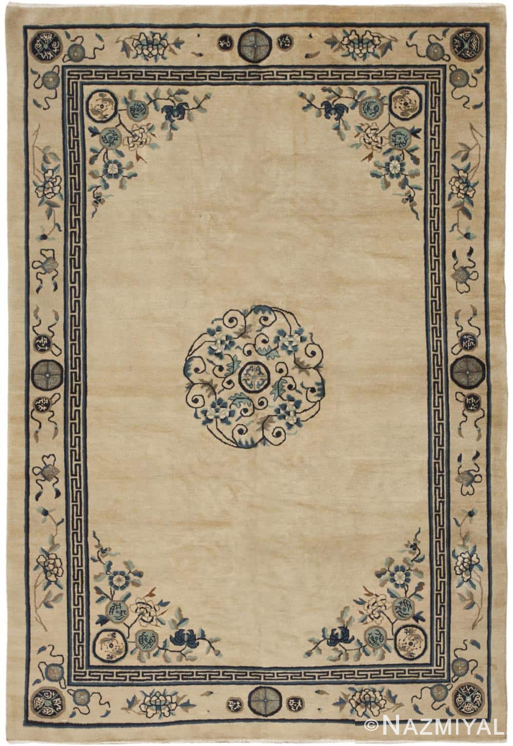 Ivory Color Antique Chinese Rug 46736 Nazmiyal Antique Rugs