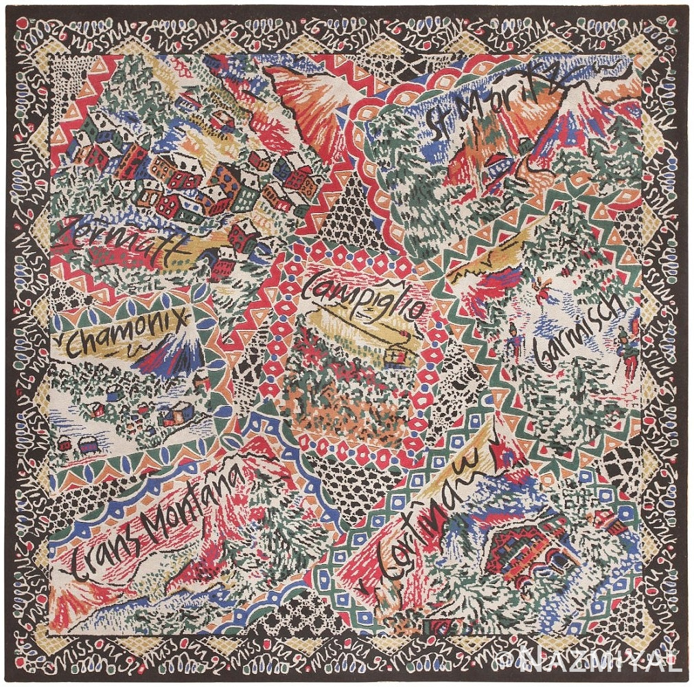 Vintage Italian Missoni Carpet “Ski Resorts” 46933 Nazmiyal