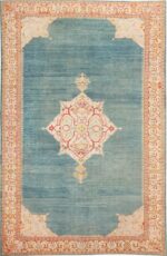 Large Antique Soft Blue Open Field Turkish Oushak Rug #47046 by Nazmiyal Antique Rugs