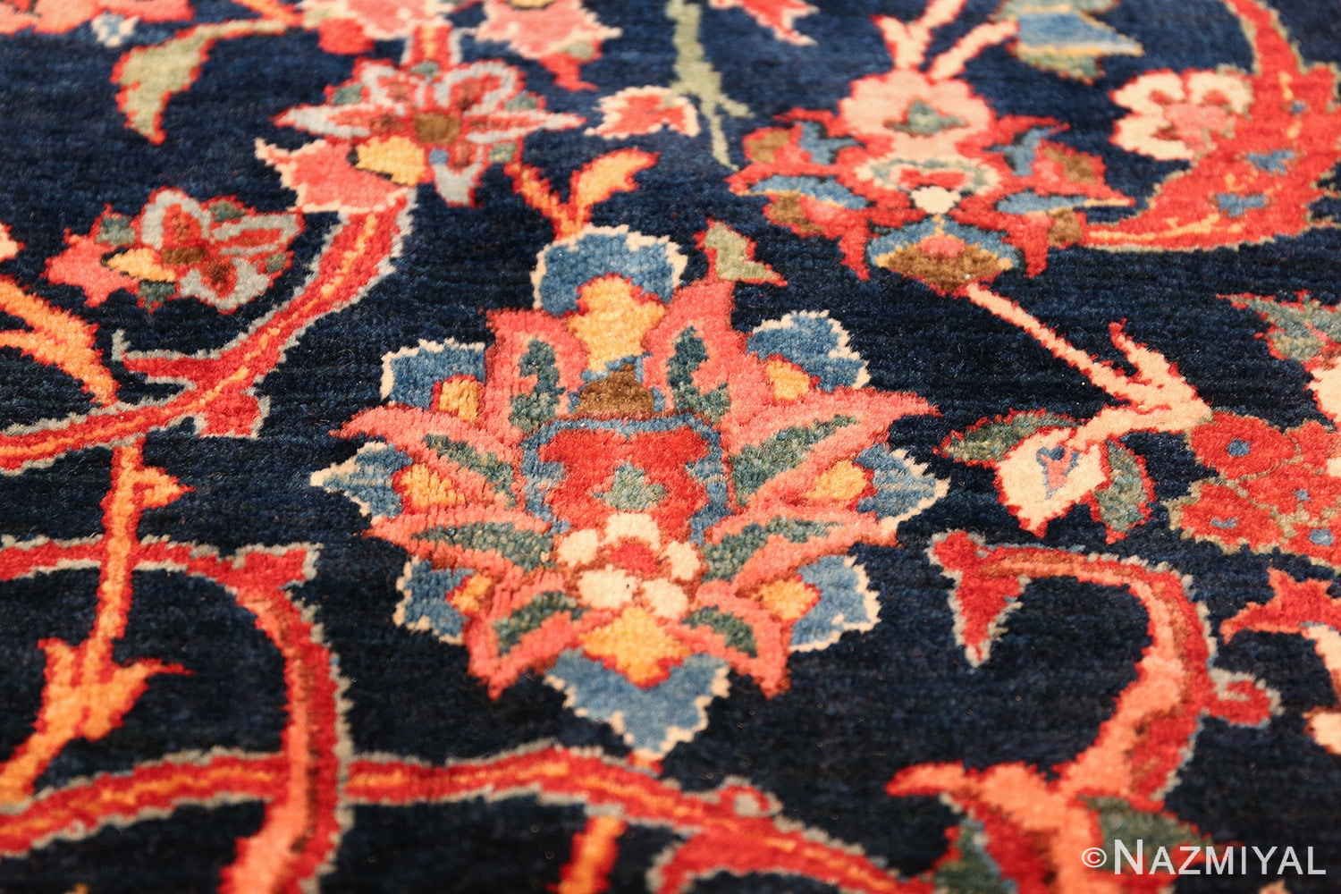 vintage navy color persian bidjar rug 46734 closeup Nazmiyal