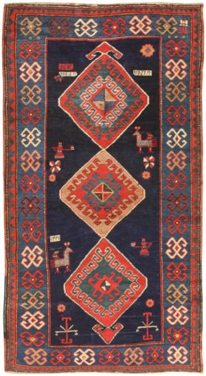 Blue tribal Antique Caucasian Kazak Rug 47122 Nazmiyal Antique Rugs