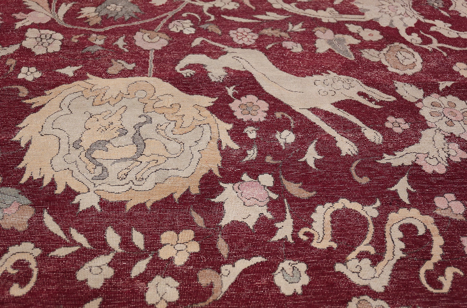 Antique Animal Hunting Scene Turkish Hereke Rug 45620 Nazmiyal