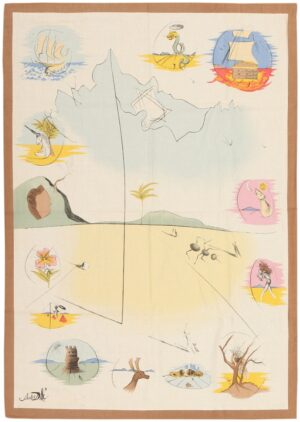 Vintage French Salvador Dali Tapestry 12 Tribes of Israel Nazmiyal