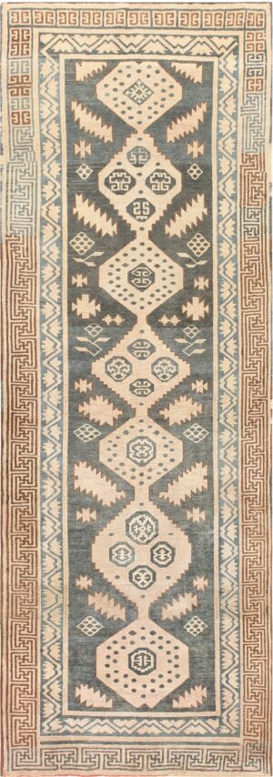 Tribal Long and Narrow Blue Antique Khotan Carpet #47250 by Nazmiyal Antique Rugs