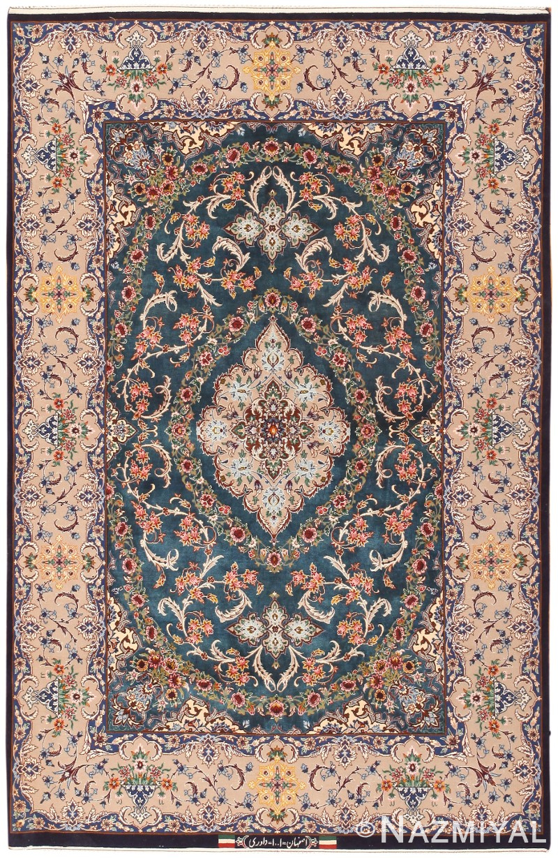 Vintage Persian Silk and Wool Esfahan Rug 47226 Nazmiyal Antique Rugs