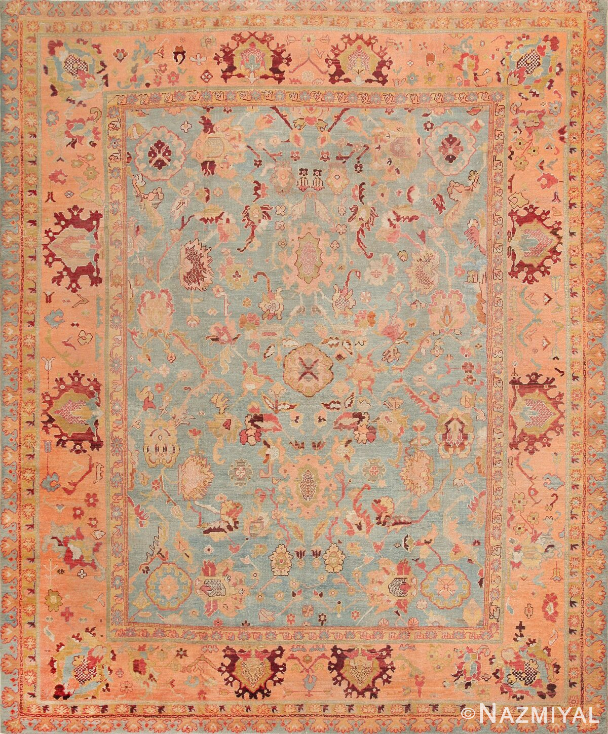 Antique Light Blue Oushak Rug 47439 Detail/Large View