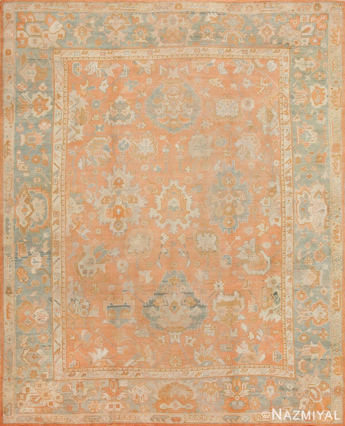 Large Scale Soft Color Antique Turkish Oushak Area Rug #47422 by Nazmiyal Antique Rugs