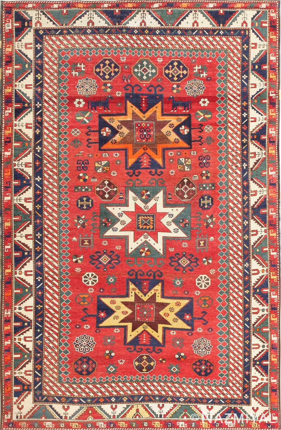 Antique Tribal Nomadic Caucasian Kazak Rug 47542 Detail/Large View