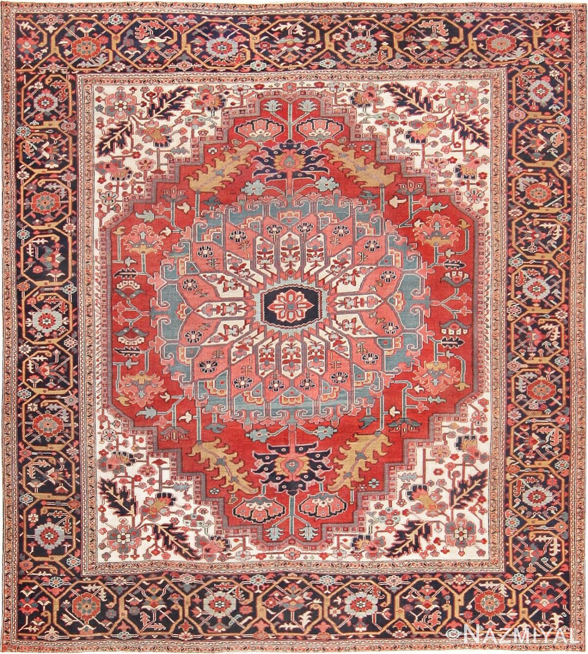 Beautiful Square Size Persian Antique Heriz Serapi Carpet 47501 Detail/Large View