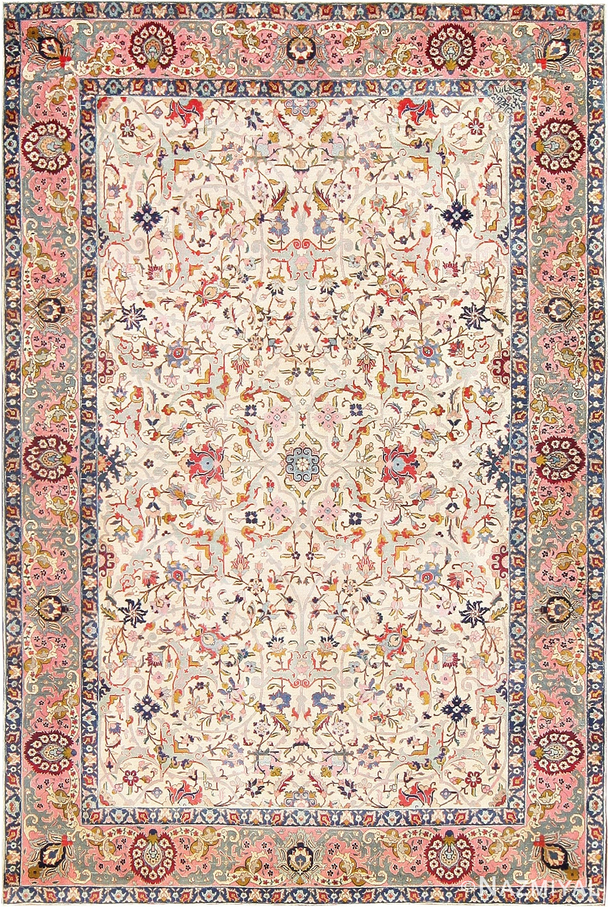 Ivory Background All Over Design Persian Tabriz Rug 47433 Detail/Large View