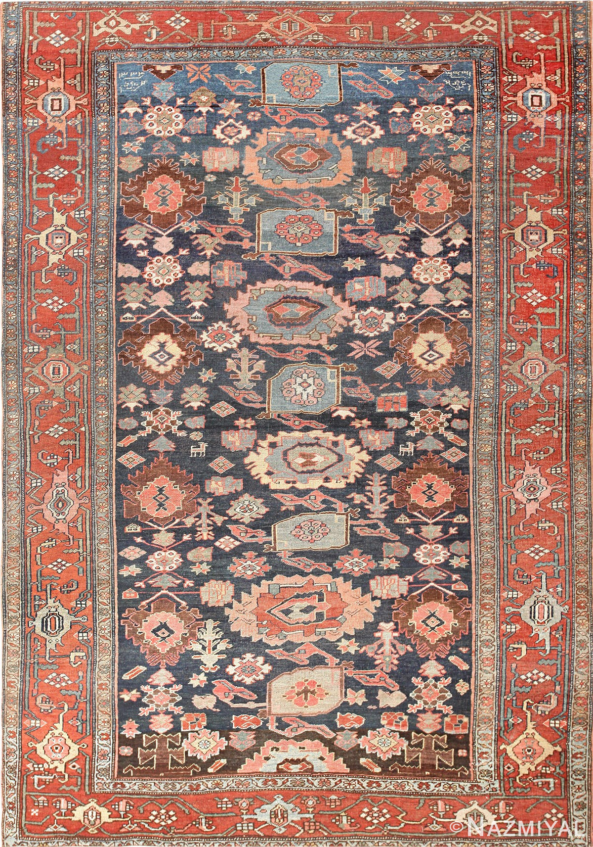 Blue Background Persian Bidjar Rug #47490 by Nazmiyal Antique Rugs