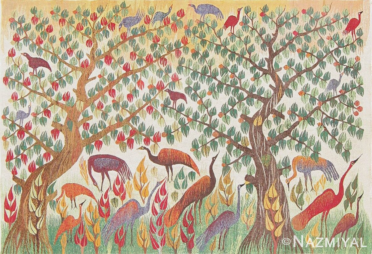 Vintage Swedish Tapestry Tree of Life 47418 Detail/Large View