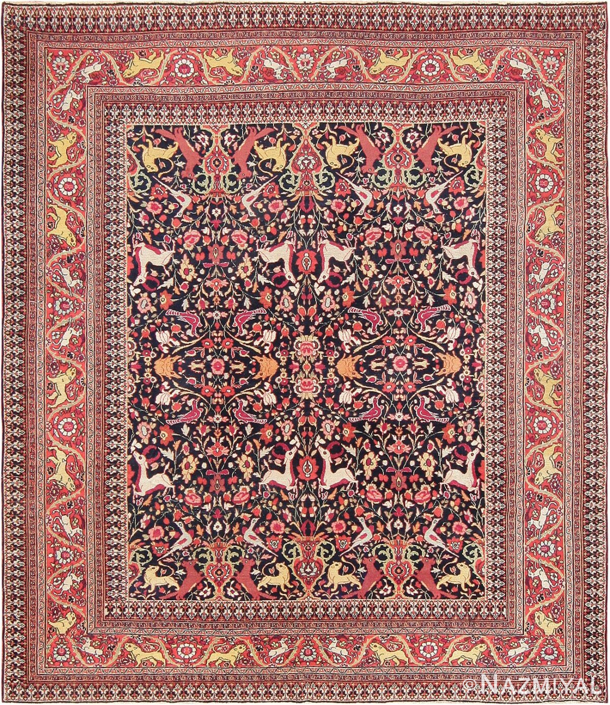 Animal Motif Antique Persian Khorassan Rug 47605 Nazmiyal