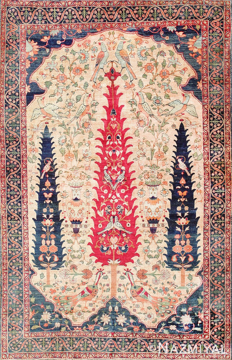 Antique Persian Silk Prayer Kerman Rug 47611 Nazmiyal