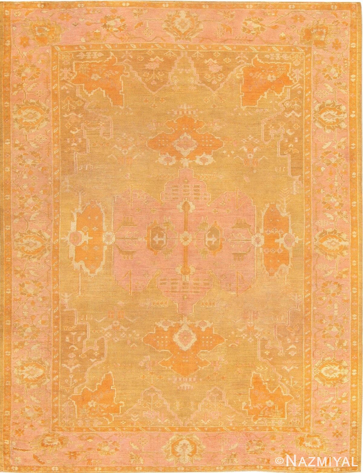 Antique Green and Mauve Turkish Oushak Rug 50718 Nazmiyal Antique Rugs
