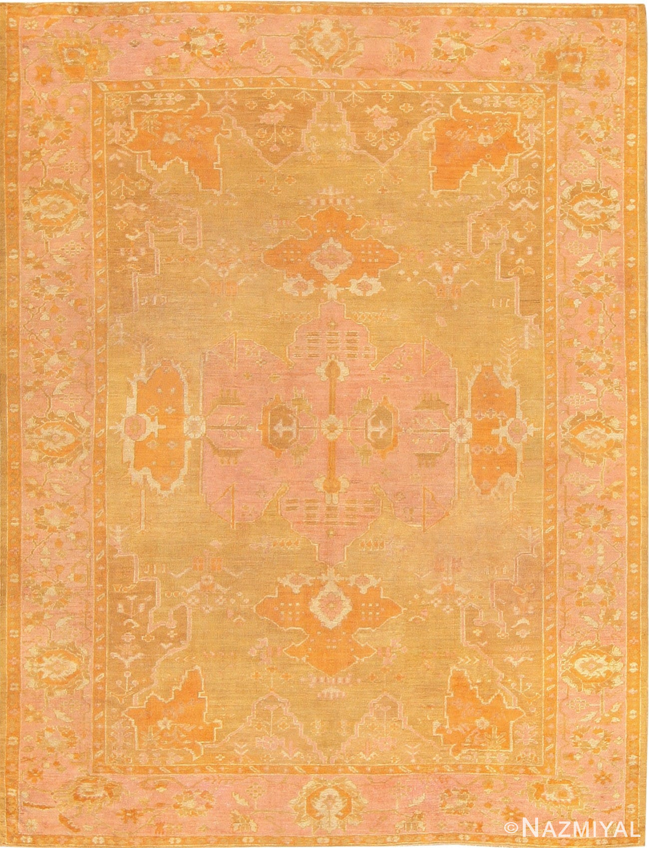 Antique Green and Mauve Turkish Oushak Rug 50718 Nazmiyal Antique Rugs