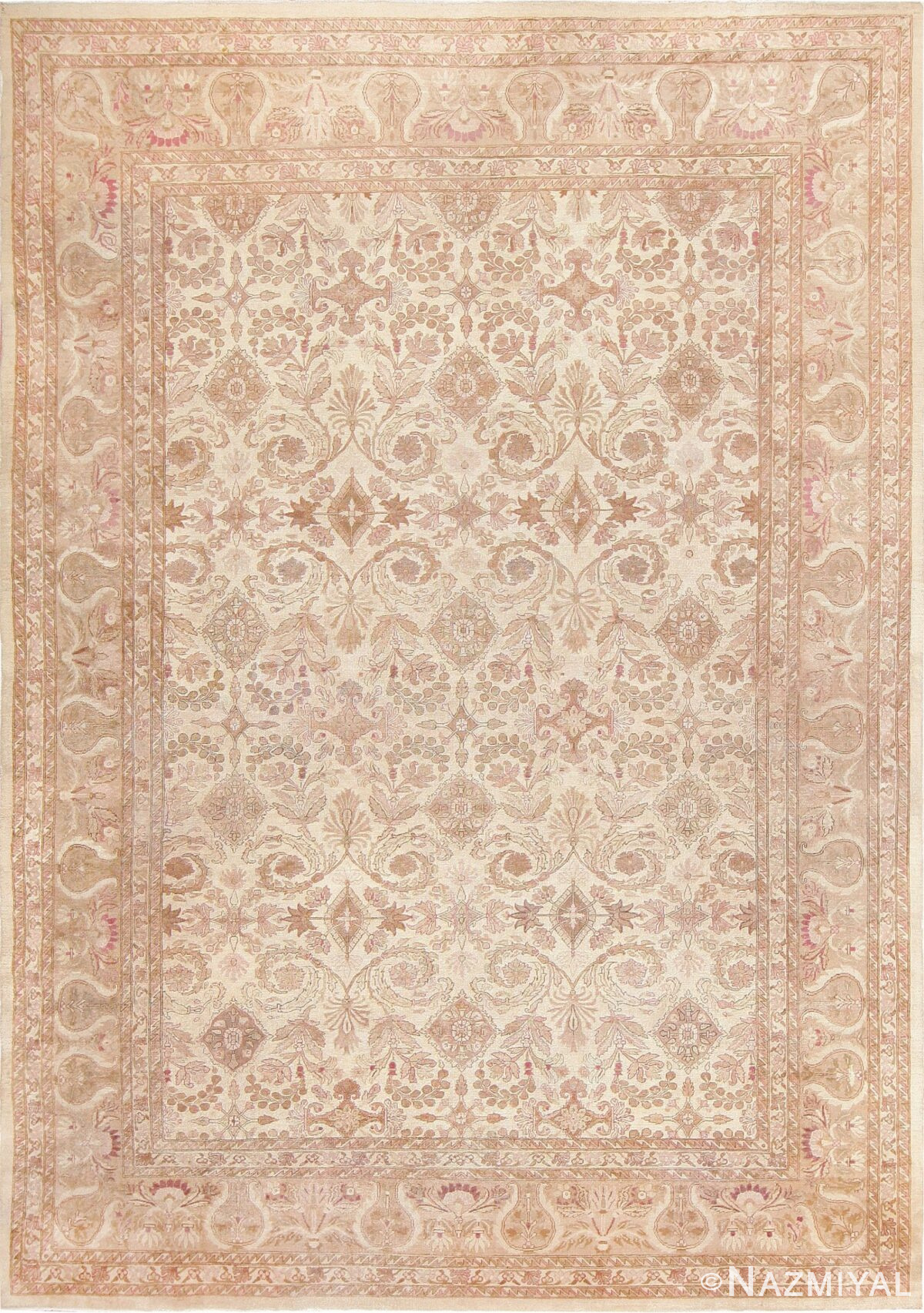 Ivory Background Antique Indian Amritsar Rug 47438 Nazmiyal