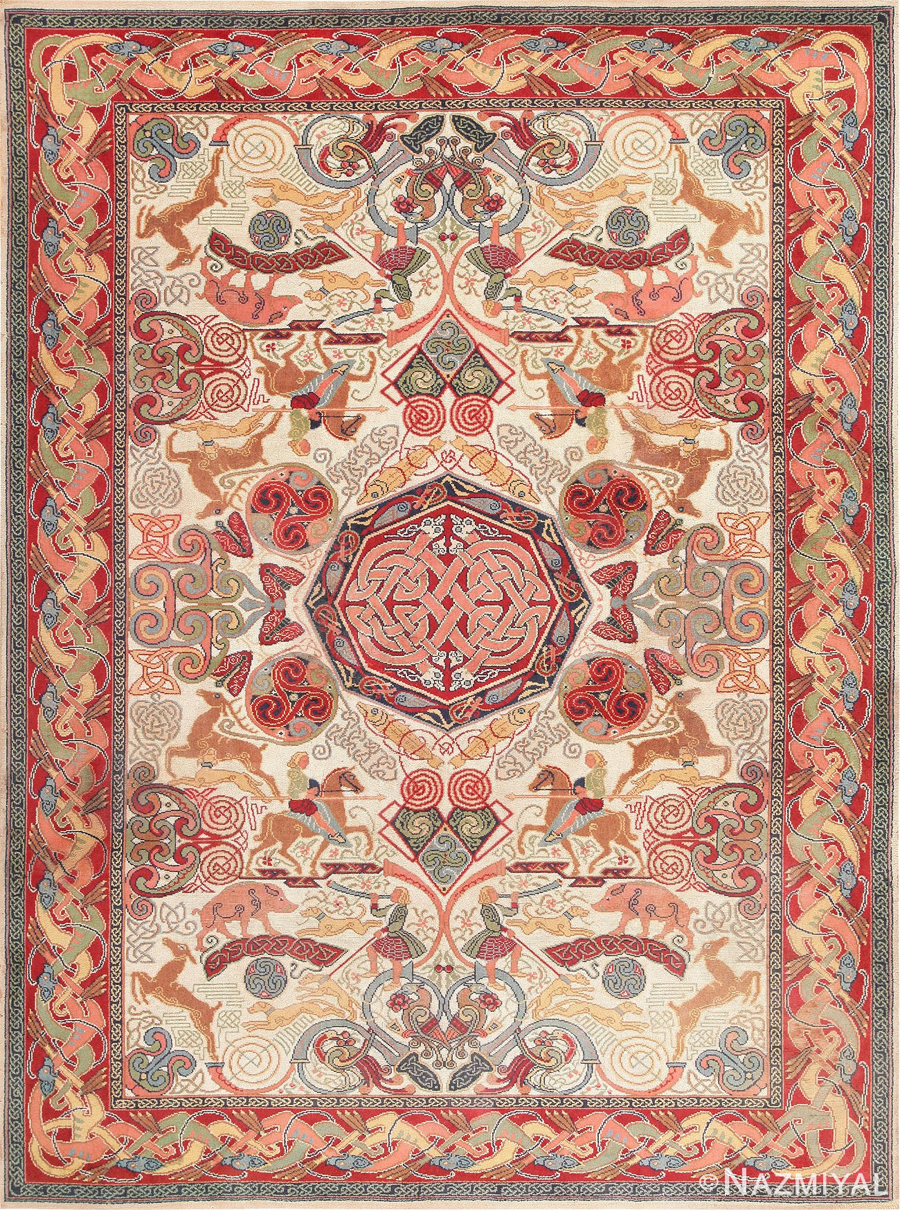 Mid-Century Celtic Hunting Rug by George Bain 47276 Nazmiyal