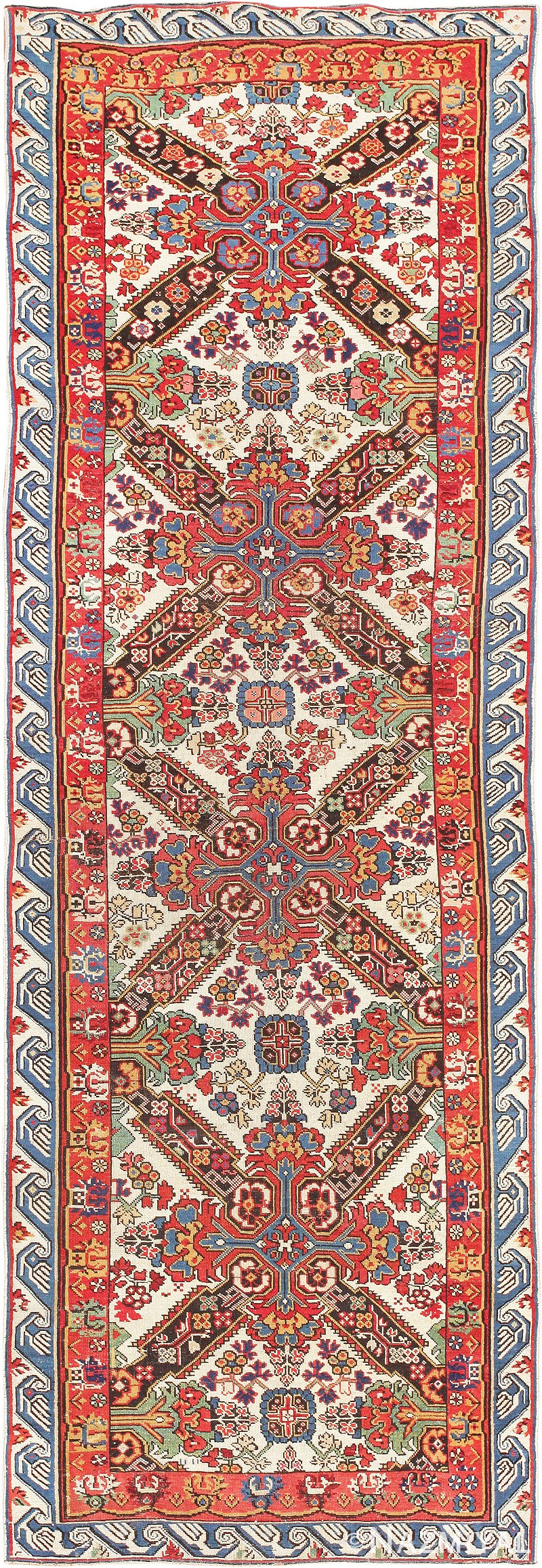 Rare Ivory Background Caucasian Seychour Runner Rug 47658 Detail/Large View