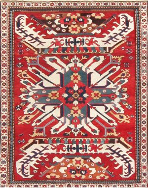 Antique Caucasian Chelaberd Eagle Kazak Rug 47607 Detail/Large View
