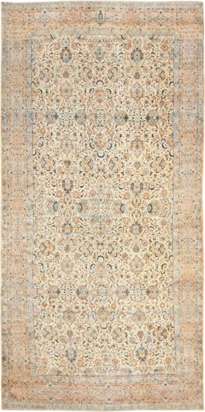 Oversize Ivory Persian Antique Kerman Rug 47527 Nazmiyal Antique Rugs