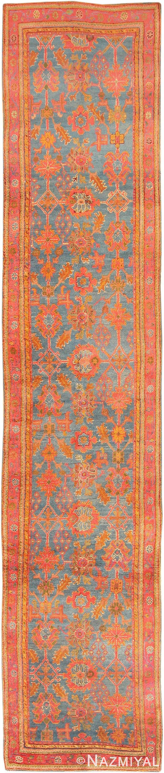 Antique Light Blue Turkish Oushak Runner 47629 Detail/Large View