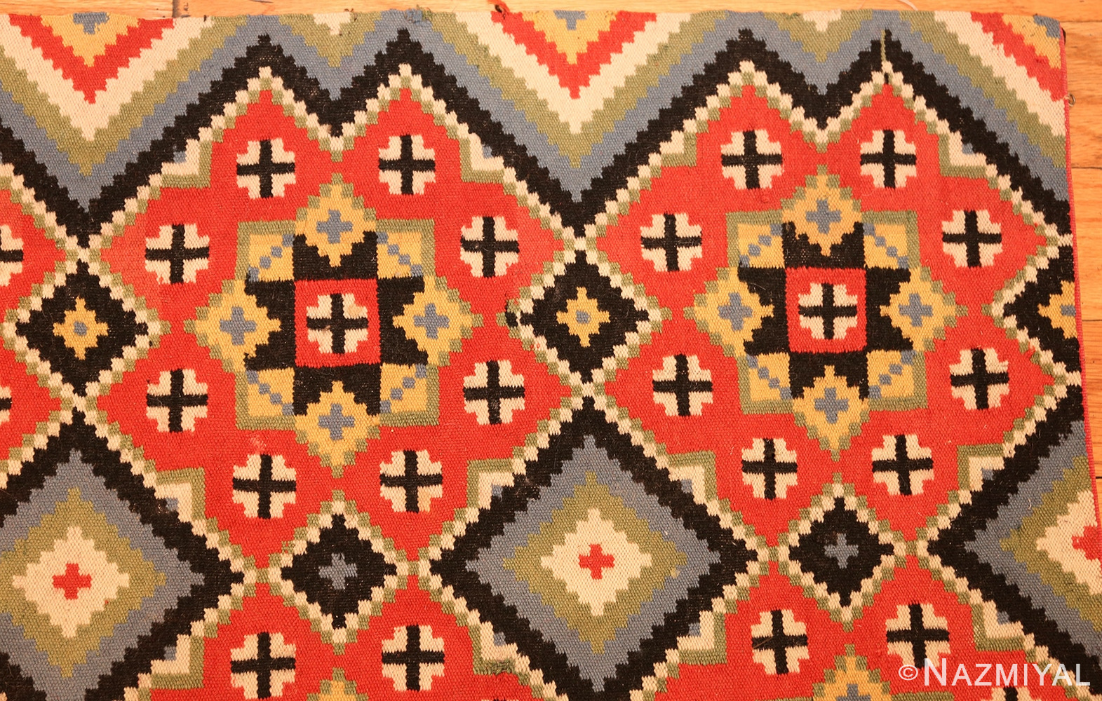 flat woven vintage swedish kilim 47674 corner Nazmiyal