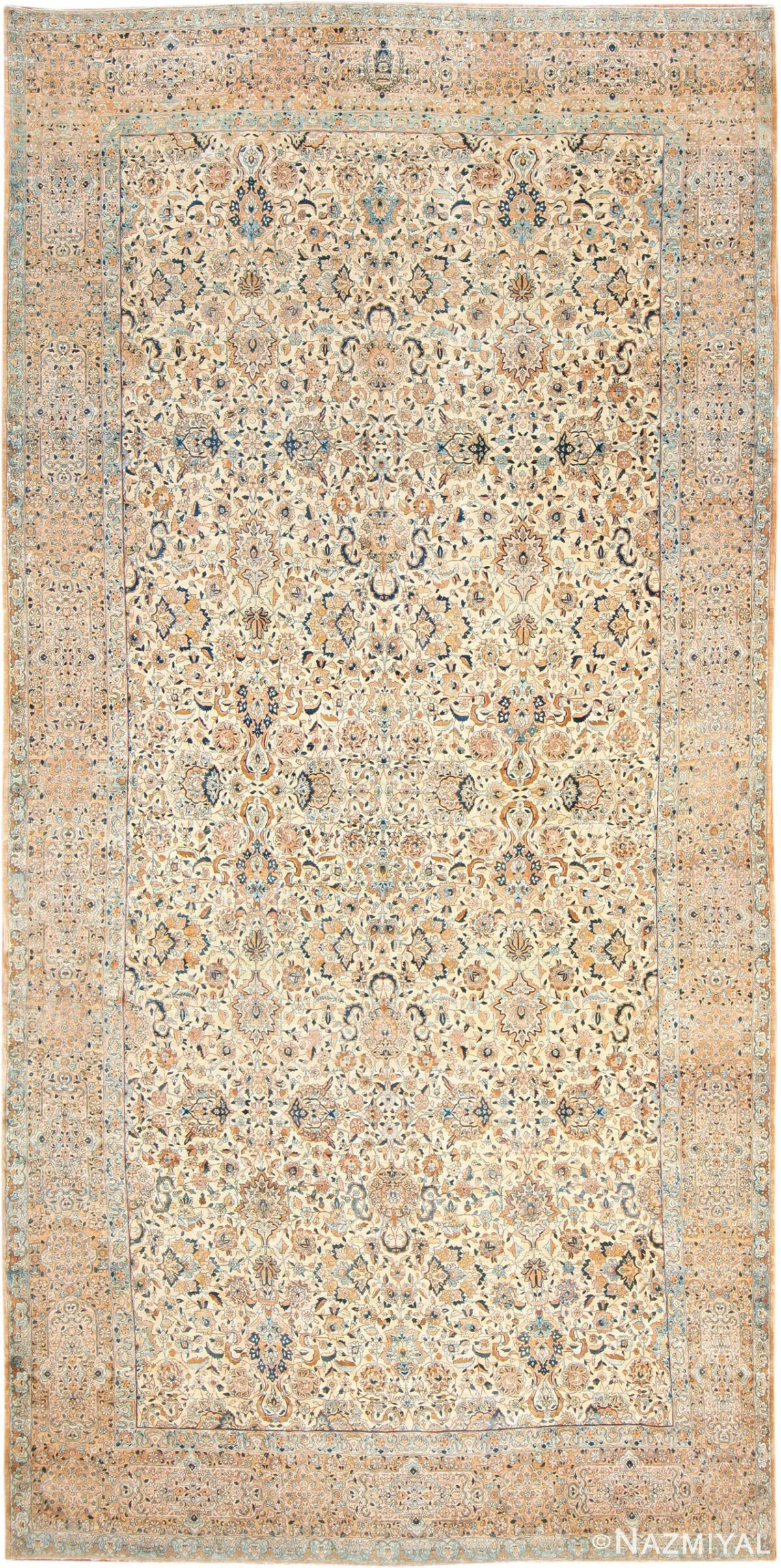 Oversize Ivory Persian Antique Kerman Rug 47527 Nazmiyal Antique Rugs