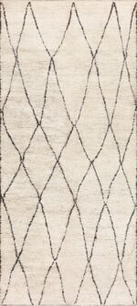Cream and Black Vintage Moroccan Beni Ourain Carpet 47928 Nazmiyal
