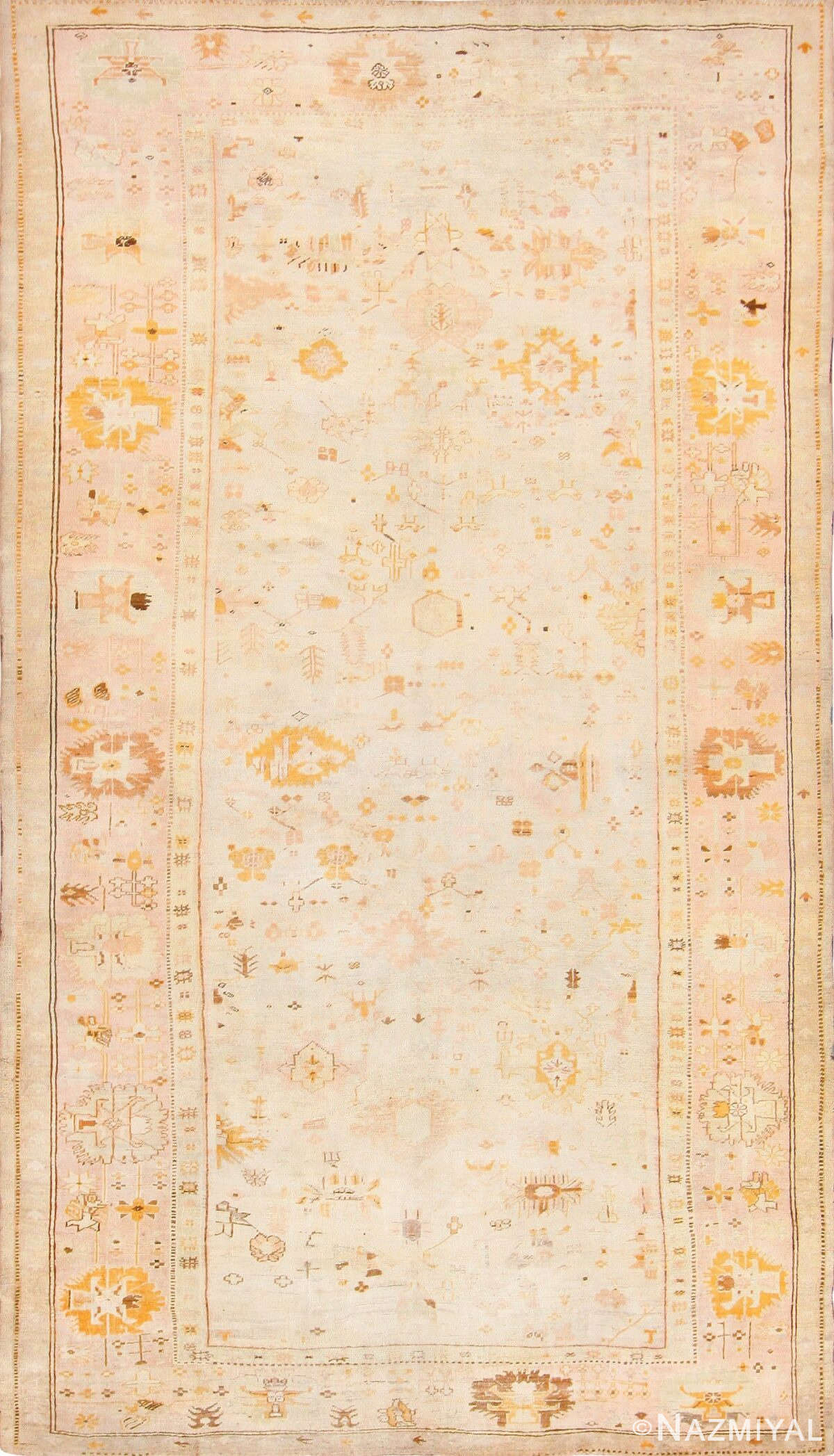 Large Breathtaking Antique Ivory Oushak Rug 47874 Detail/Large View