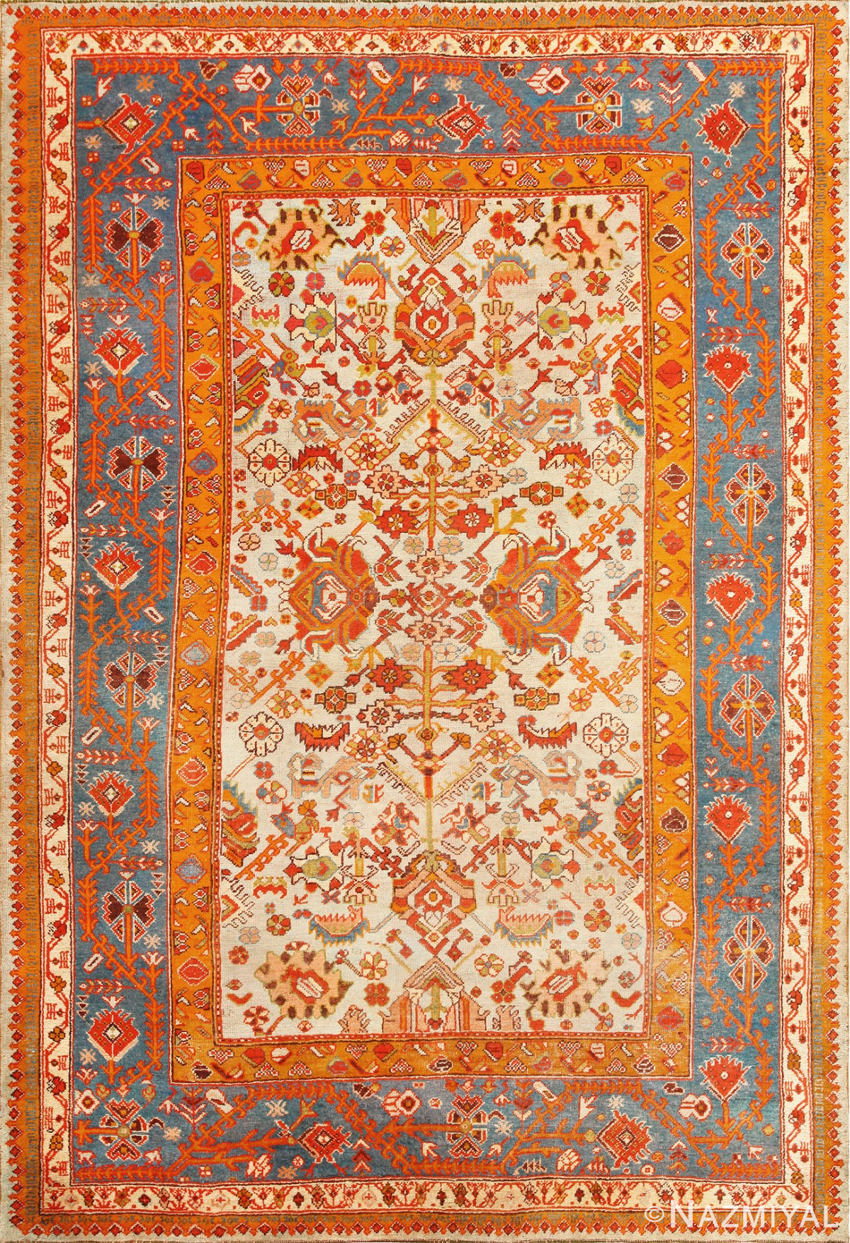 Light Blue Antique Turkish Oushak Carpet 47586 Detail/Large View