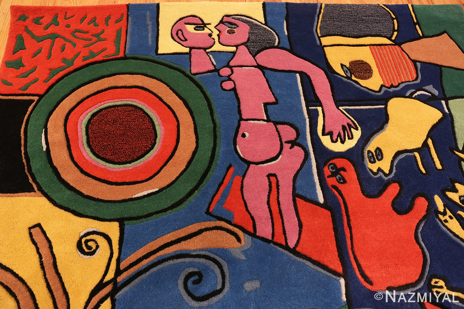 Close-up Vintage Scandinavian Dutch rug 48016 designed by Corneille from Nazmiyal collection