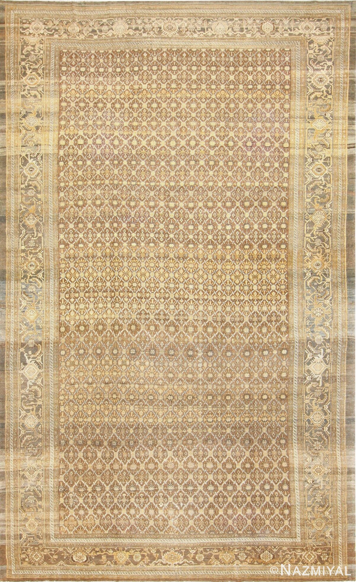 Large Antique Brown Background Persian Malayer Rug 47437 Detail/Large View