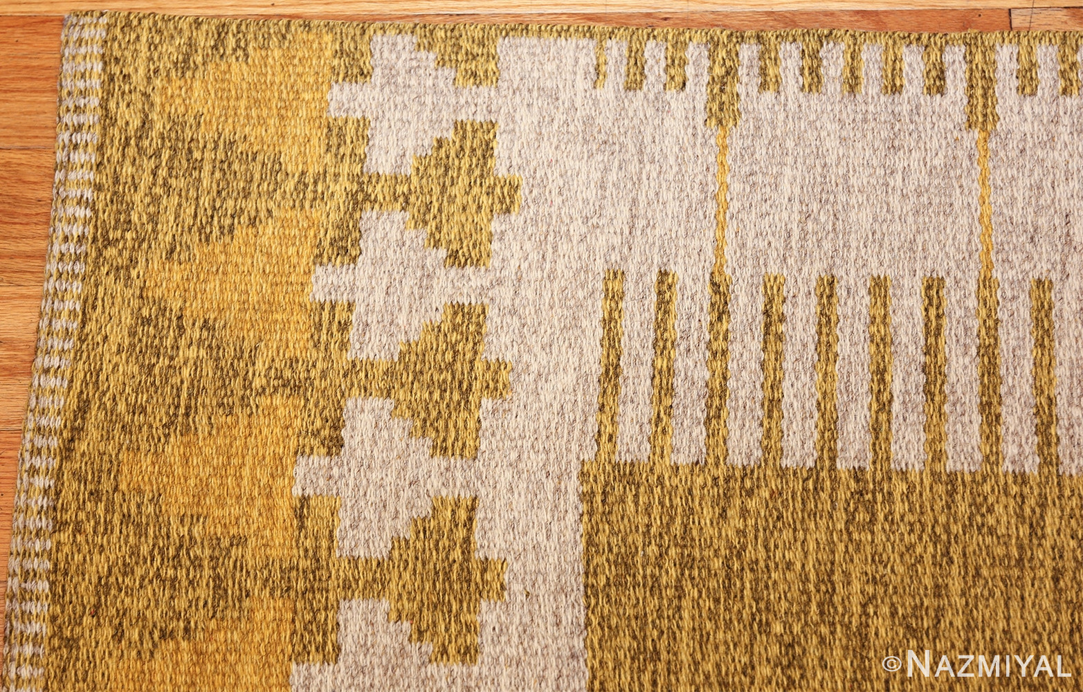 vintage double sided swedish kilim rug 48053 yellow corner Nazmiyal