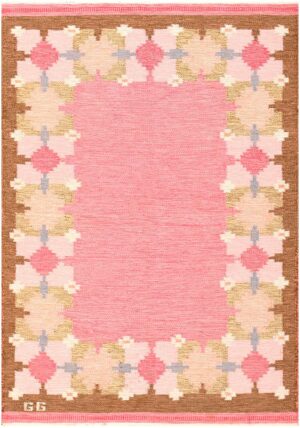Vintage Pink Swedish Gitt Grannsjo Carlsson Kilim Rug #48047 by Nazmiyal Antique Rugs