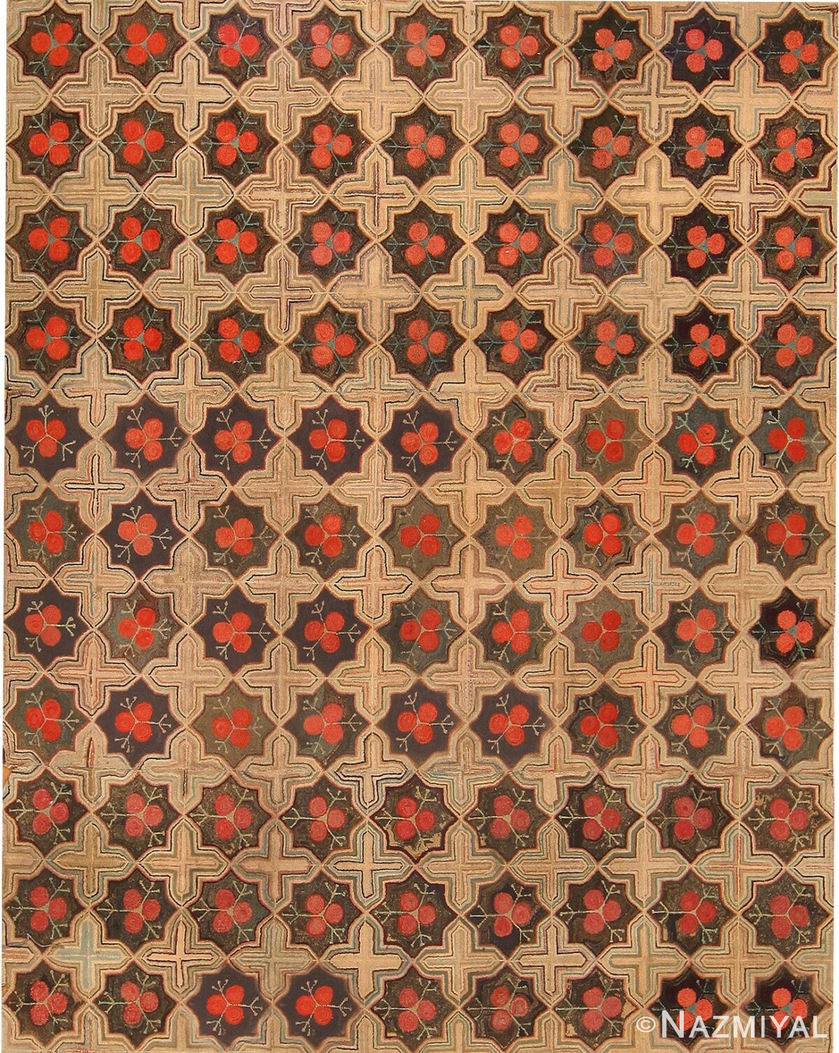 Antique American Hooked Rug 48144 Detail/Large View