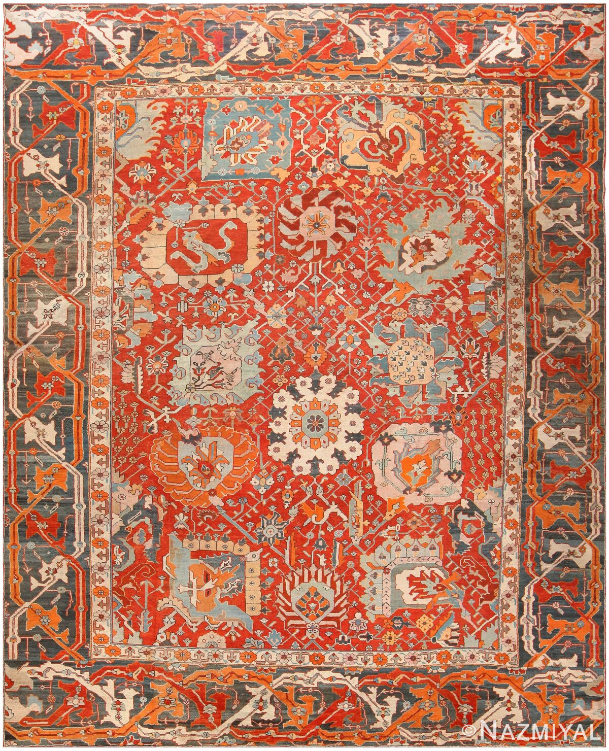 Antique Turkish Oushak Rug 48131 Detail/Large View