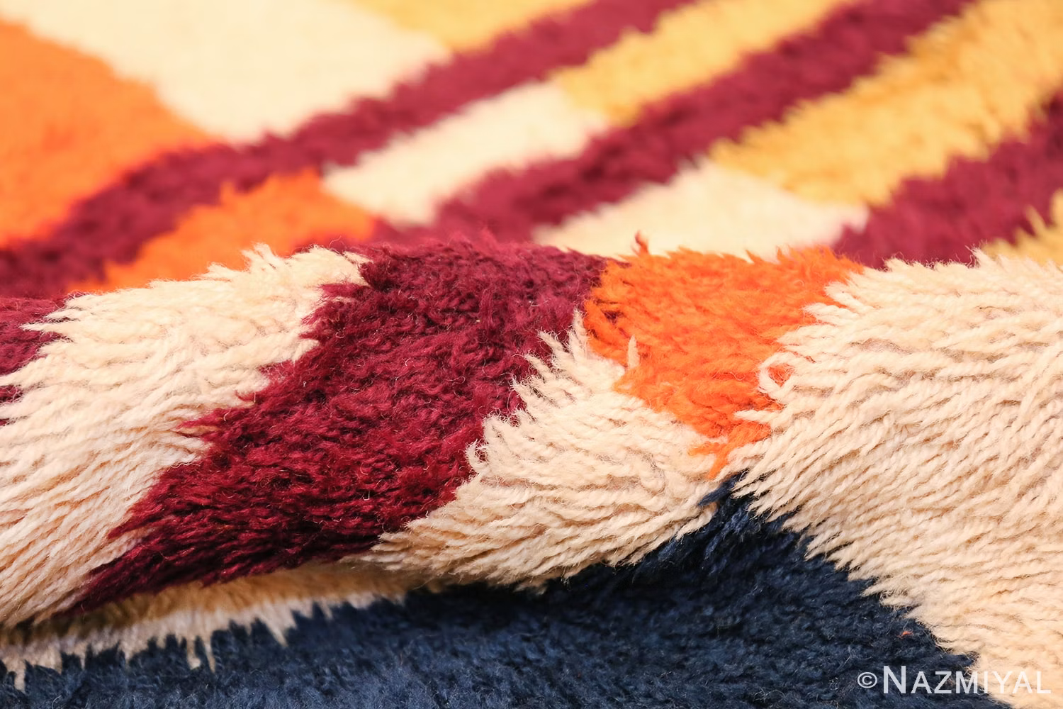 Vintage Swedish Rya Rug 48085 Colorful Pile Nazmiyal