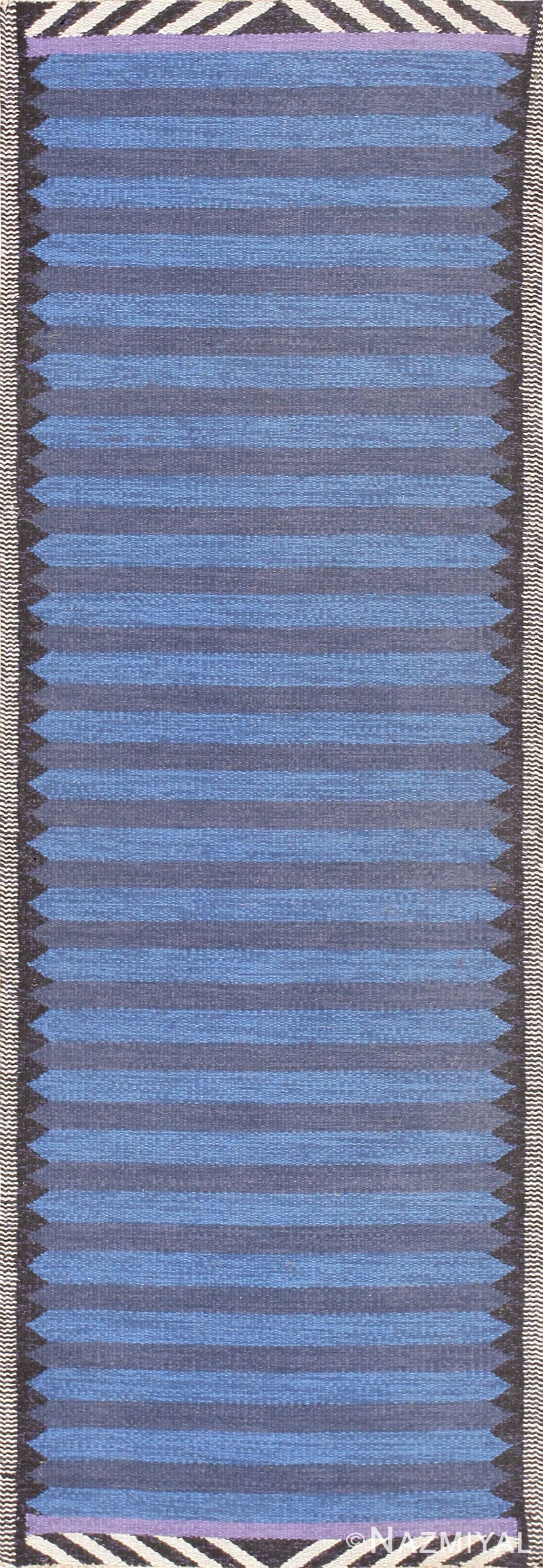 Beautiful Blue Vintage Scandinavian Swedish Runner 47693 Nazmiyal