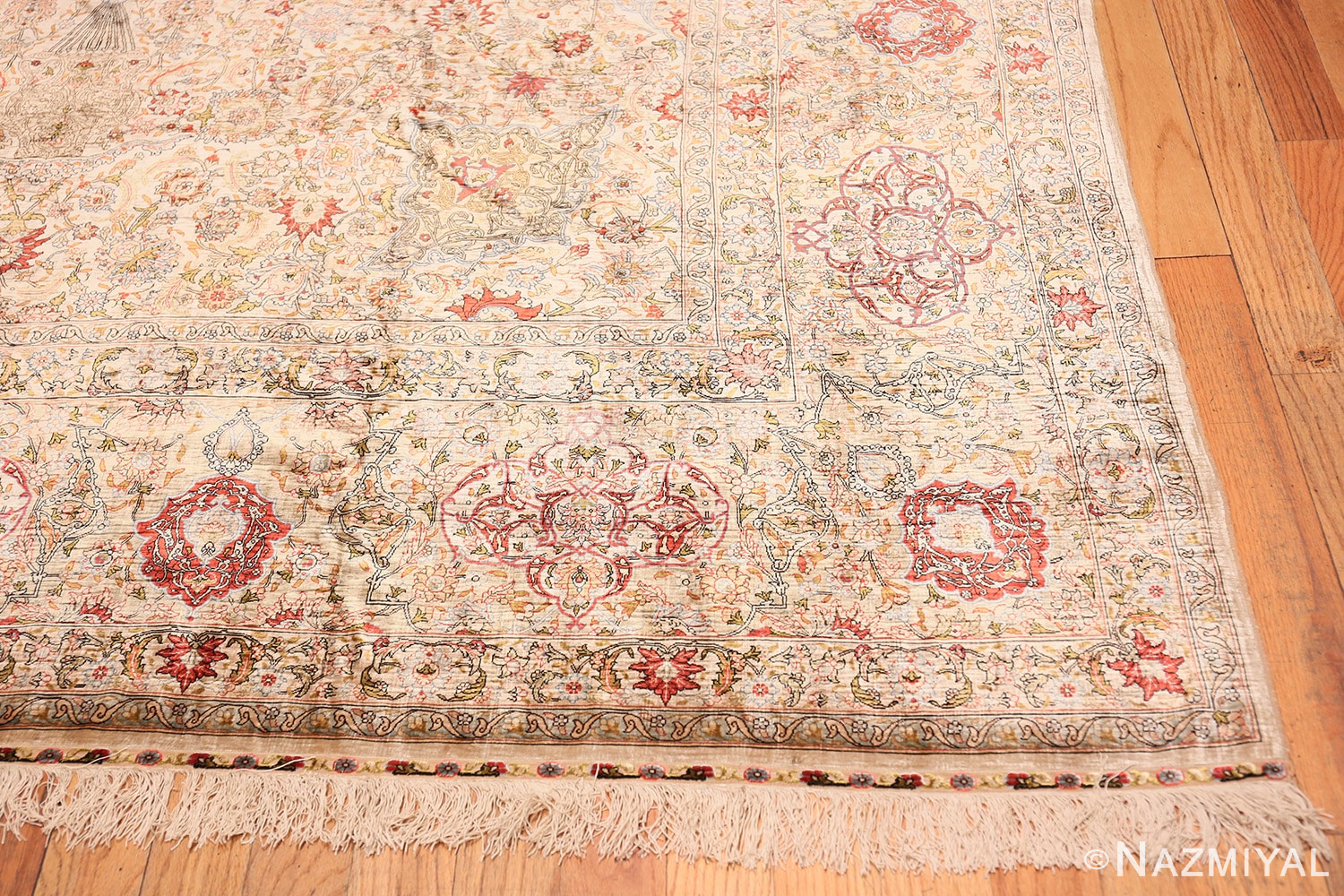 Corner Vintage Silk Turkish Hereke rug 48038 by Nazmiyal