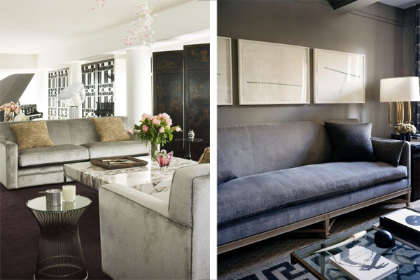 Two takes on living rooms composed in smokey-neutrals. 2015 Design Trends by Nazmiyal: Smoky Neutrals