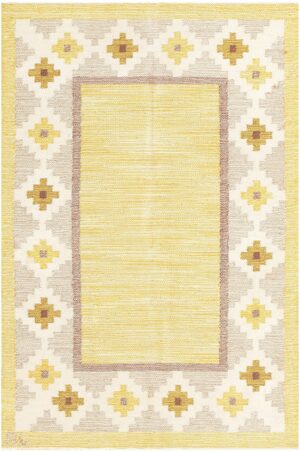 Small Mid Century Yellow Vintage Swedish Kilim Rug #48202 by Nazmiyal Antique Rugs