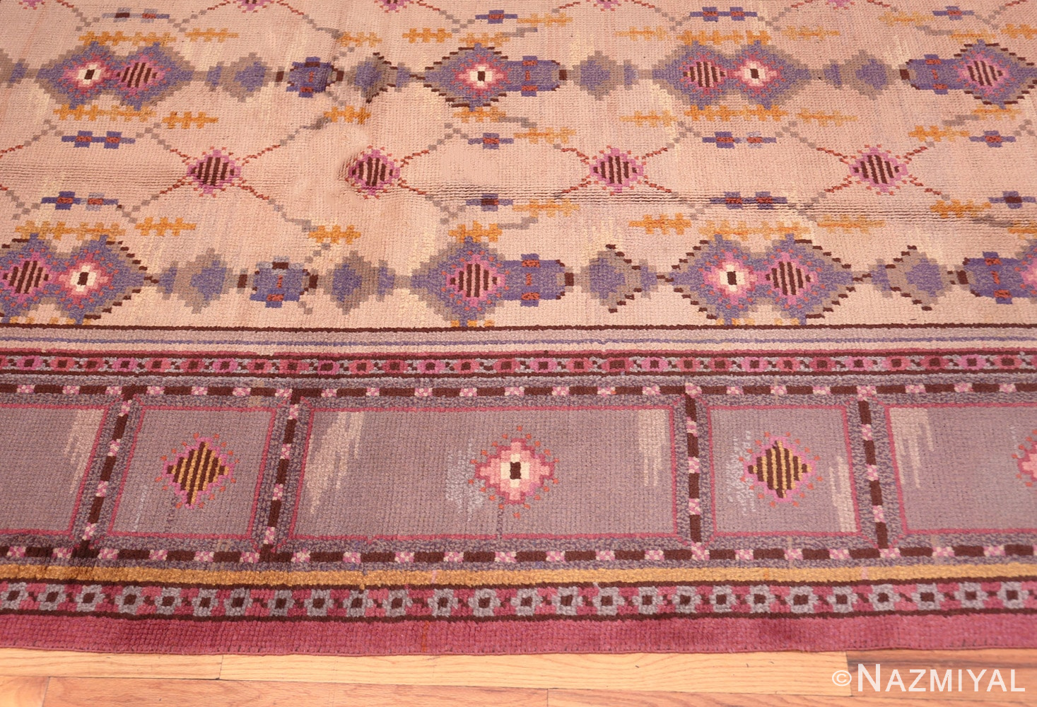 border Vintage room size pile Scandinavian rug 48123 by Nazmiyal