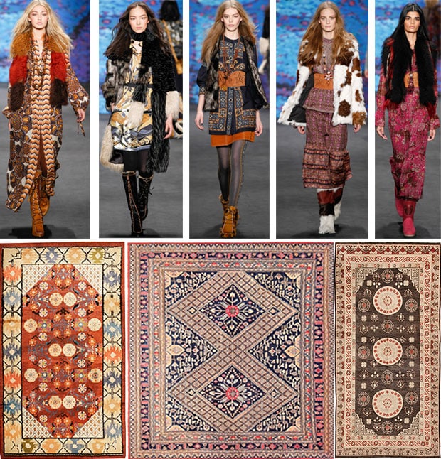 Fashion Week Khotan Rugs and Anna Sui Fashion Week Anna Sui Collection Paired with Antique Khotan Rugs from East Turkestan