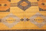 vintage double sided swedish kilim rug 48282 yellow field Nazmiyal
