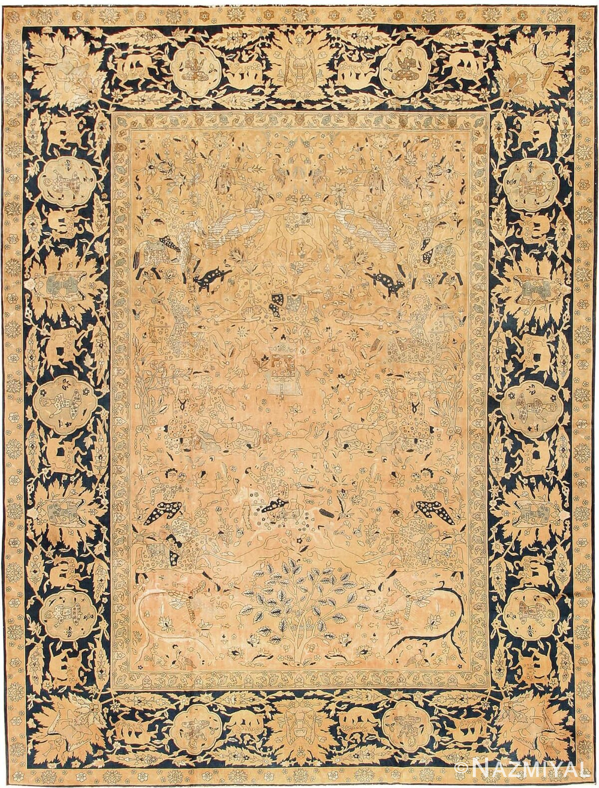 Antique Silk and Wool Agra Indian Rug 3450 Nazmiyal