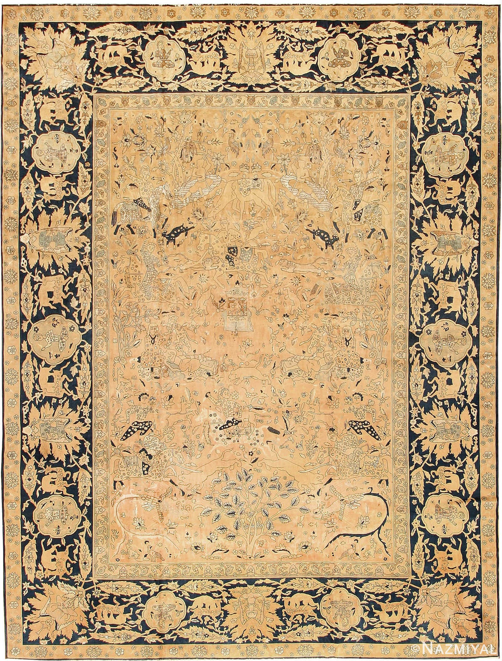 Antique Silk and Wool Agra Indian Rug 3450 Nazmiyal