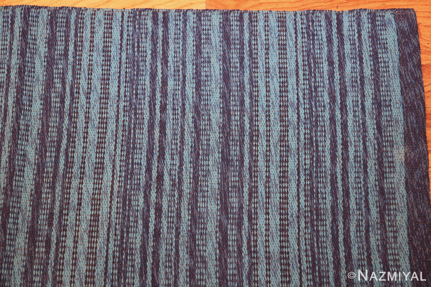 vintage double sided blue swedish kilim rug 48278 corner Nazmiyal