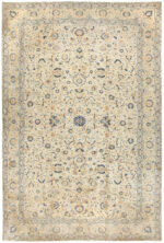 Oversized Ivory And Blue Antique Persian Kashan Rug #50115 by Nazmiyal Antique Rugs